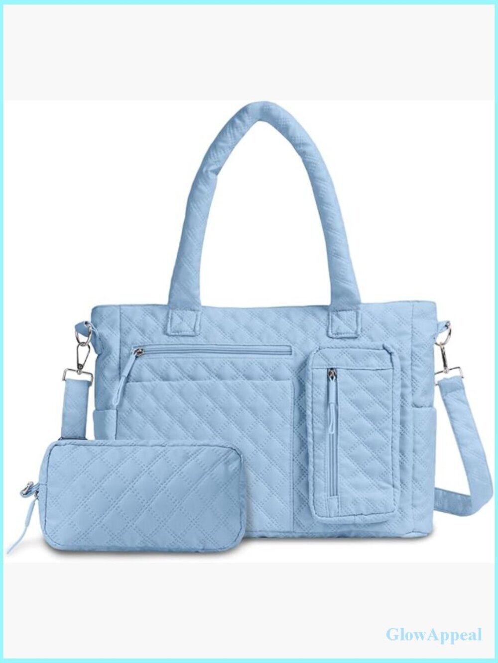 Quilted Tote Bag Set with Zipper, Luggage Strap, 7 Pockets, Waterproof